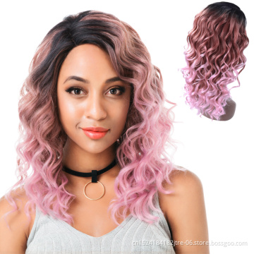 wholesale long pink and brown synthetic fiber lace front wig
